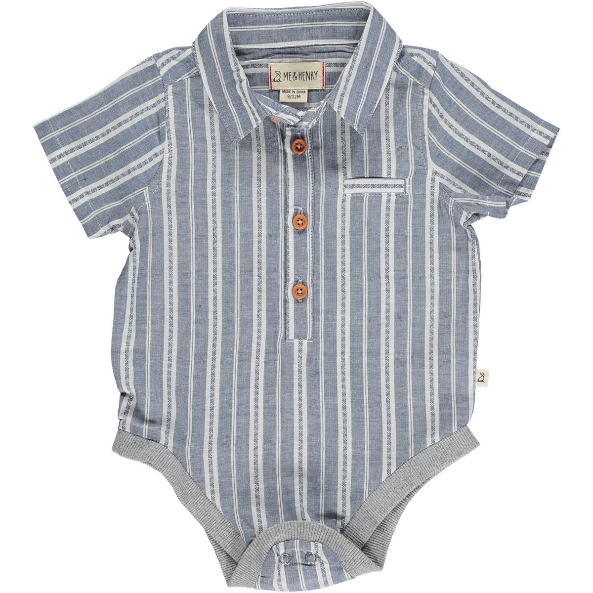 Denim Stripe Button Up Onesie