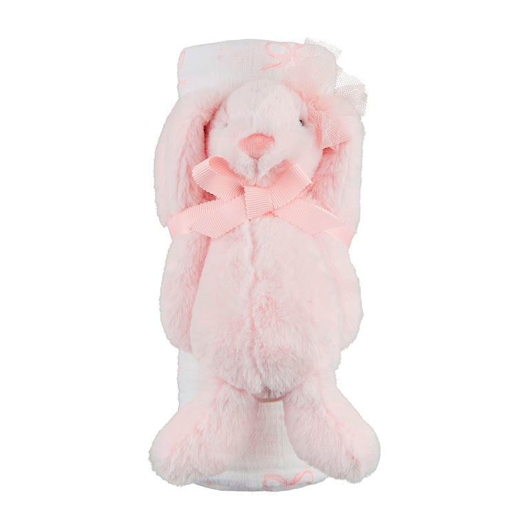 Bow Bunny Swaddle & Rattle Set