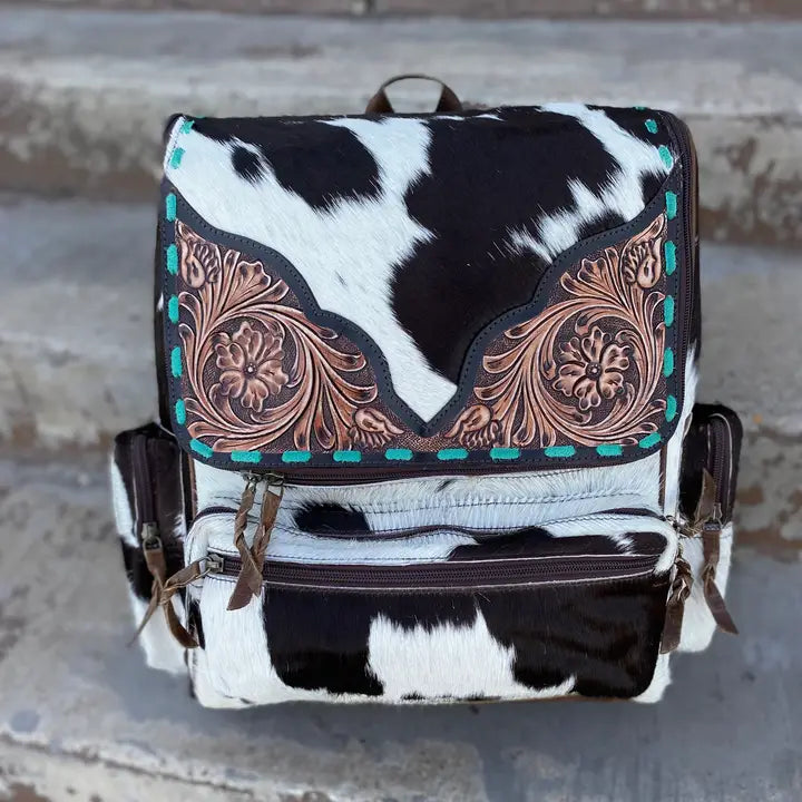 Turquoise Tooled & Cowhide Backpack