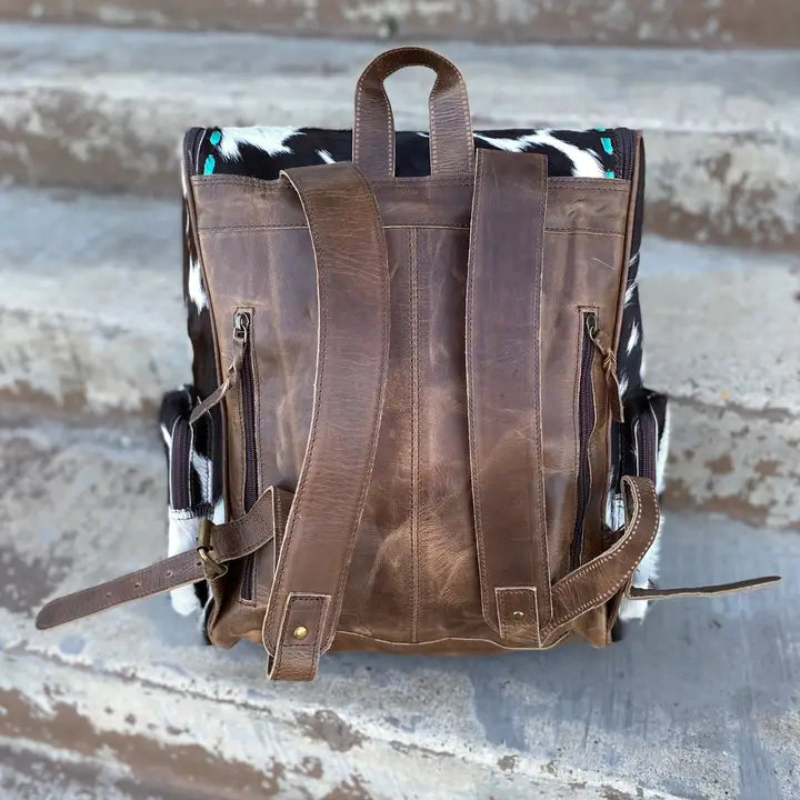 Turquoise Tooled & Cowhide Backpack