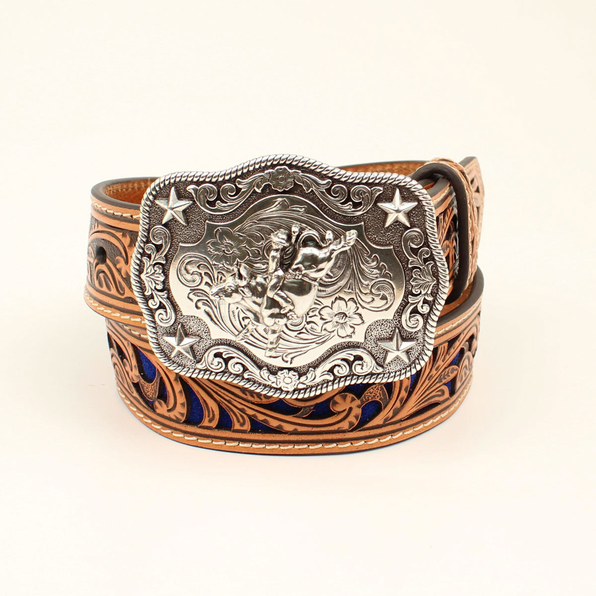Kid's Leather Belt - Blue Underlay
