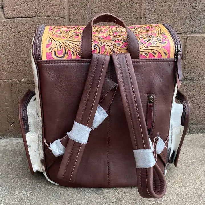 Pink Tooled Leather Backpack