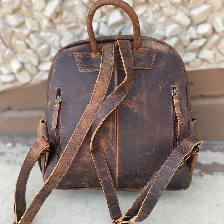 Vintage Cowhide & Floral Tooled Backpack