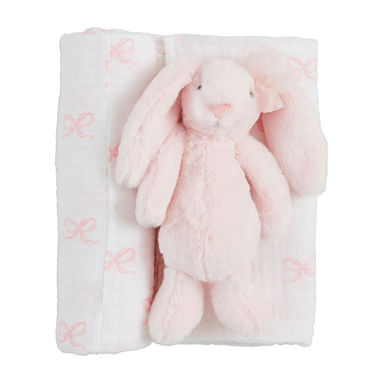 Bow Bunny Swaddle & Rattle Set