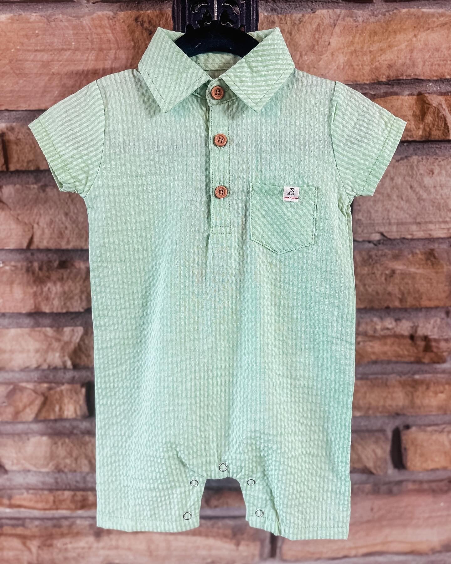 Lime Seersucker Polo Romper