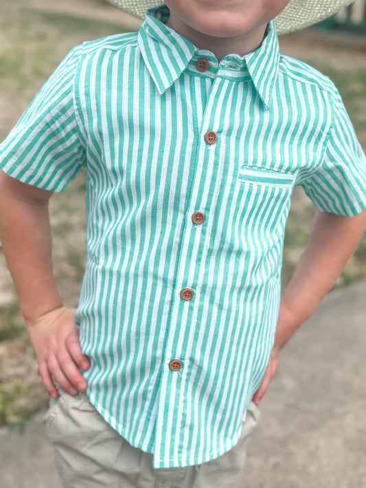 Retro Teal Striped Button-Up