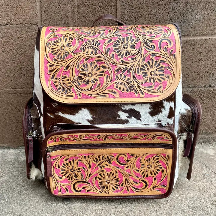 Pink Tooled Leather Backpack